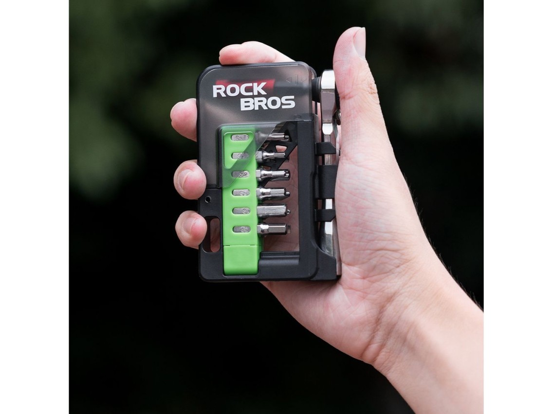 Conjunto de ferramentas para bicicleta Rockbros com mini catraca e bits - Verde translúcido