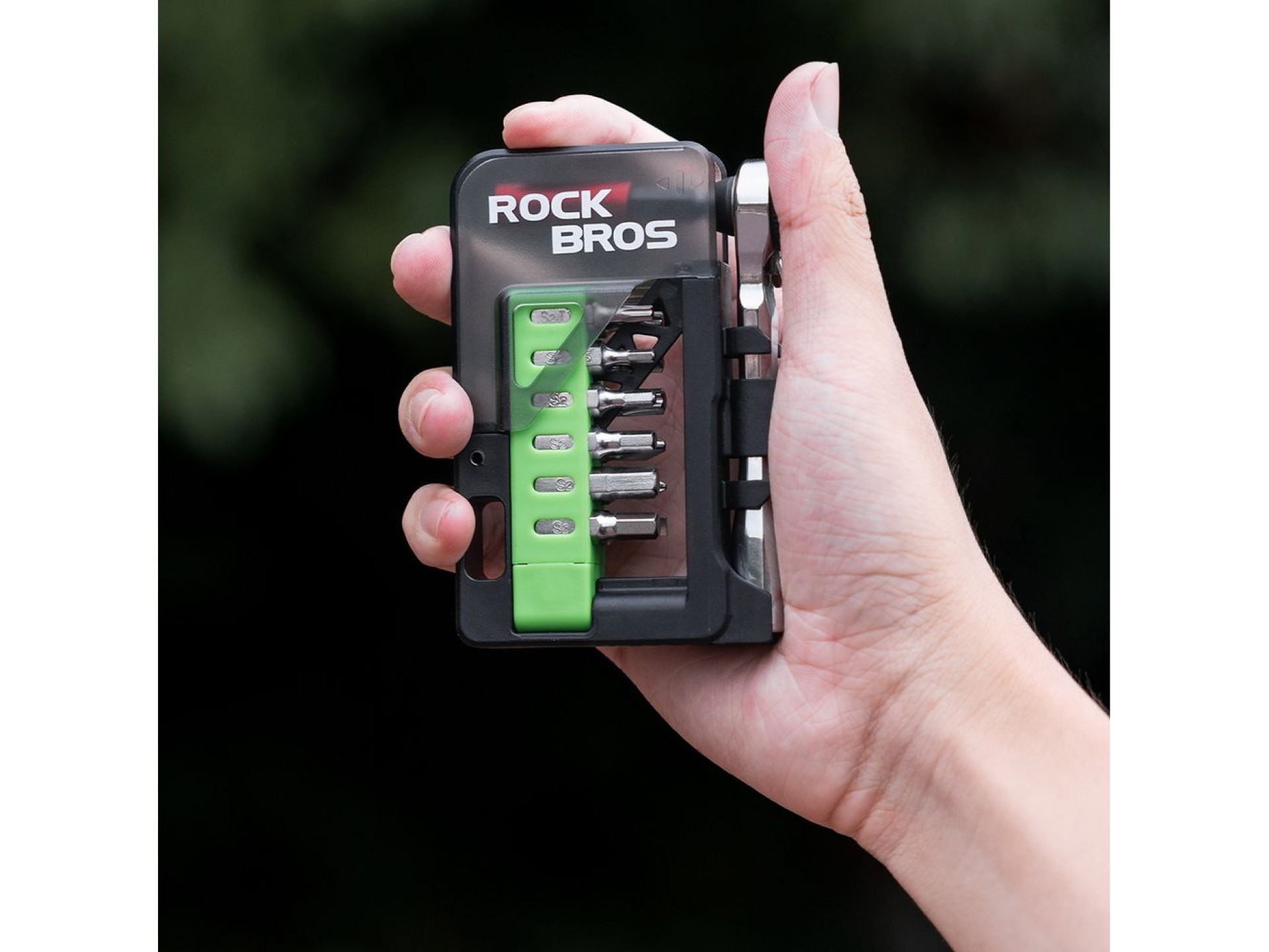Conjunto de ferramentas para bicicleta Rockbros com mini catraca e bits - Verde translúcido
