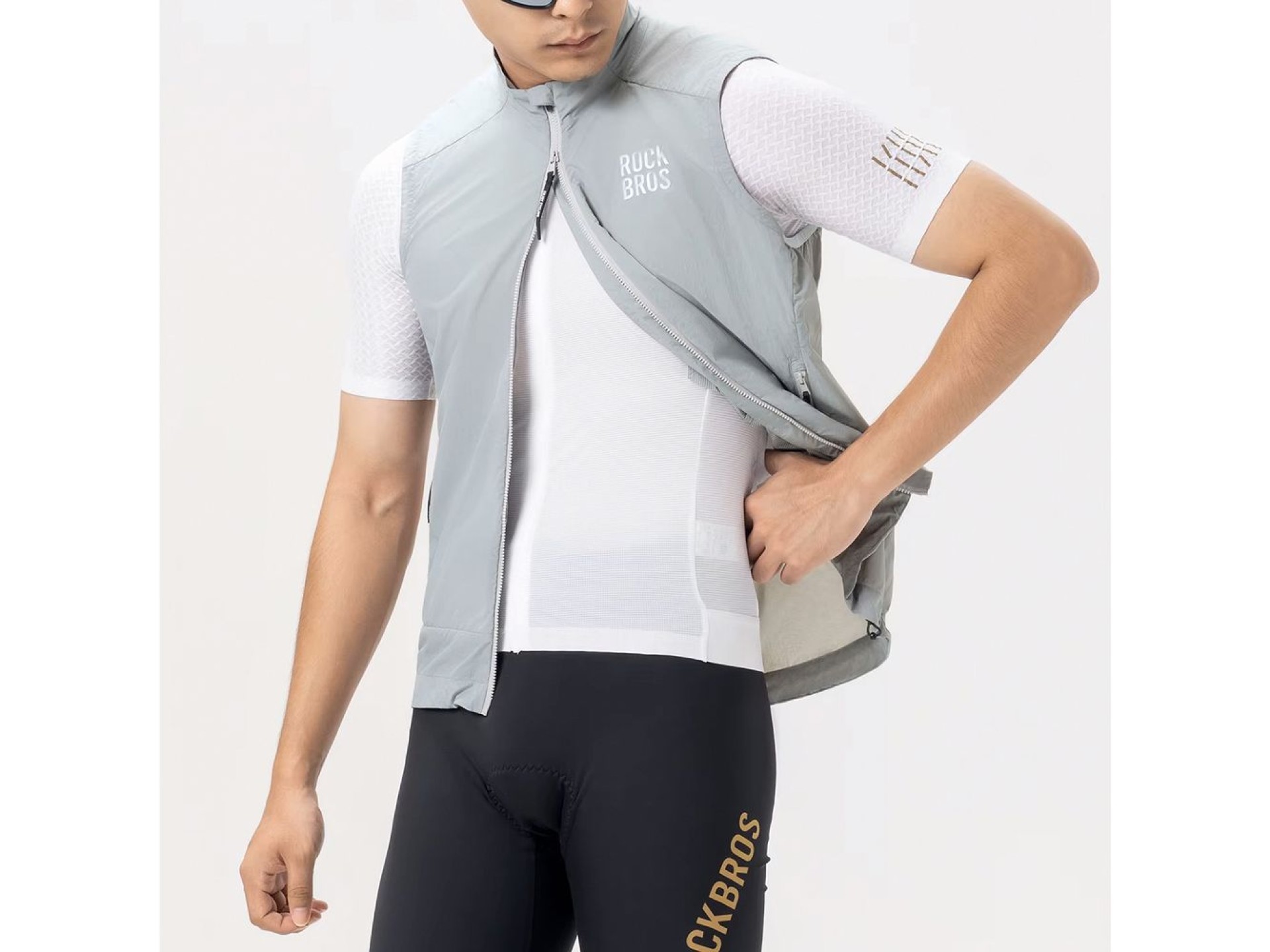 Colete corta-vento Rockbros YDMJ003 para primavera/outono, tamanho XL - Branco/Cinza
