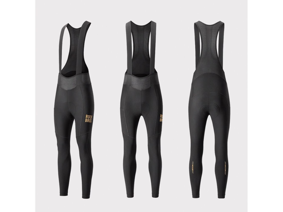 Mallas largas de forro polar con peto y almohadilla Rockbros YDCK012-1, talla L - Negro