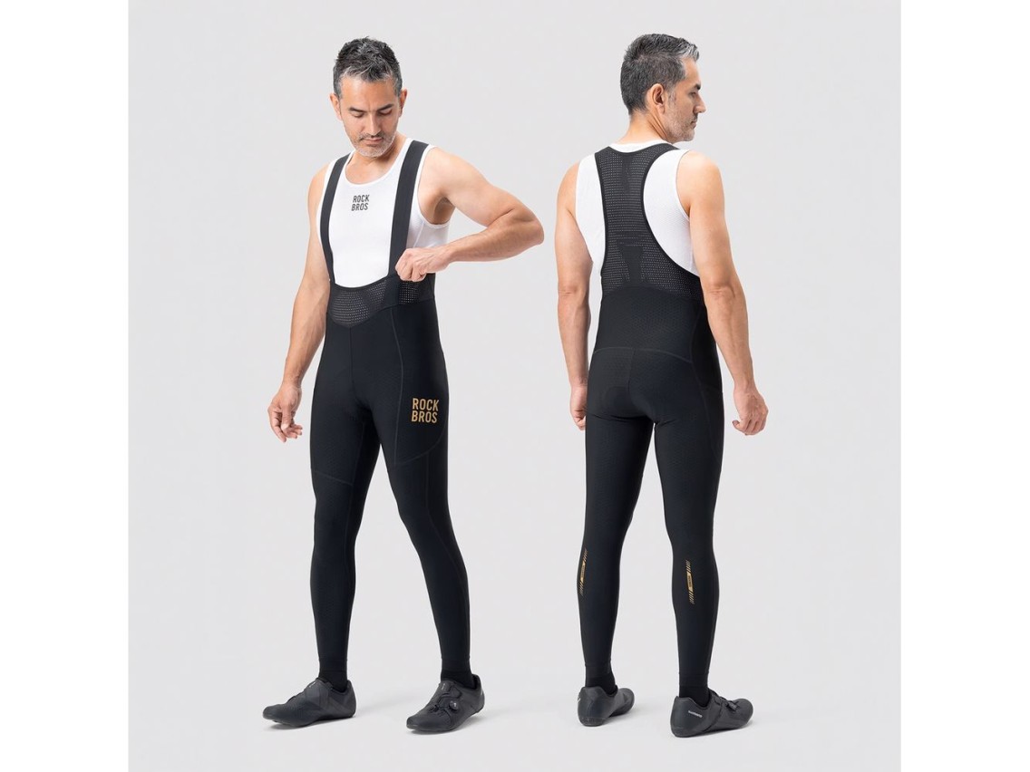 Mallas largas de forro polar con peto y almohadilla Rockbros YDCK012-1, talla L - Negro