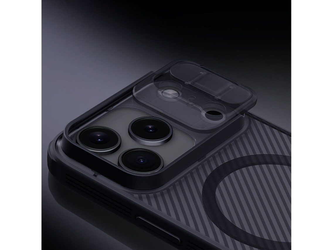 Capa Nillkin CamShield Pro compatível com MagSafe para iPhone 17 Pro Max - Preta transparente