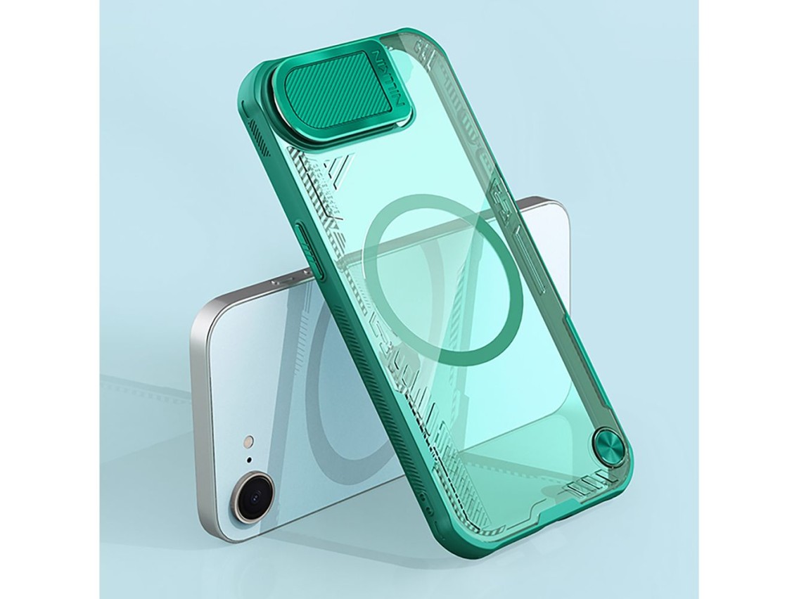 Funda magnética Nillkin Iceblade Prop con tapa para cámara y soporte para iPhone 16e / 17e - Verde