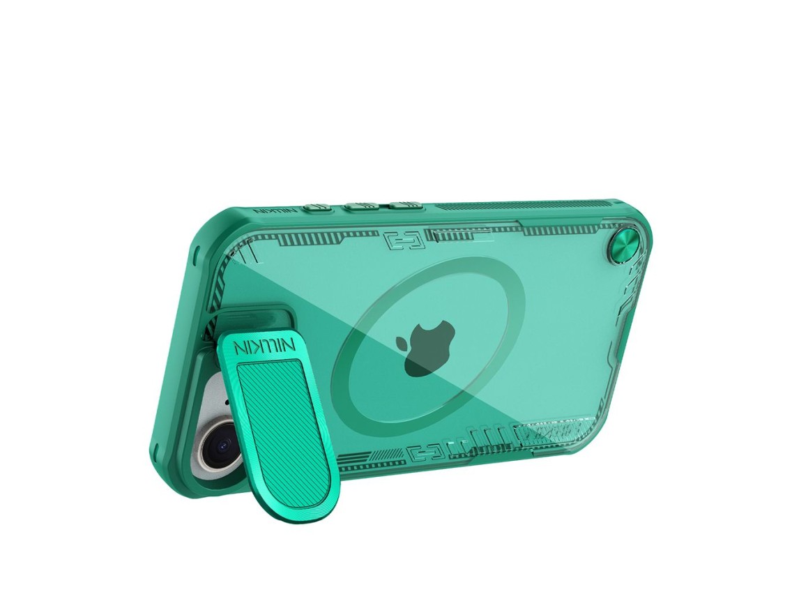 Funda magnética Nillkin Iceblade Prop con tapa para cámara y soporte para iPhone 16e / 17e - Verde
