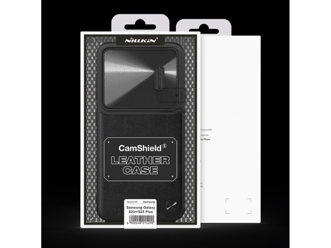 Capa de couro Nillkin CamShield S para Samsung Galaxy S23+ com protetor de câmera, preta.