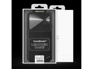 Capa de couro Nillkin CamShield S para Samsung Galaxy S23+ com protetor de c�mera, preta.