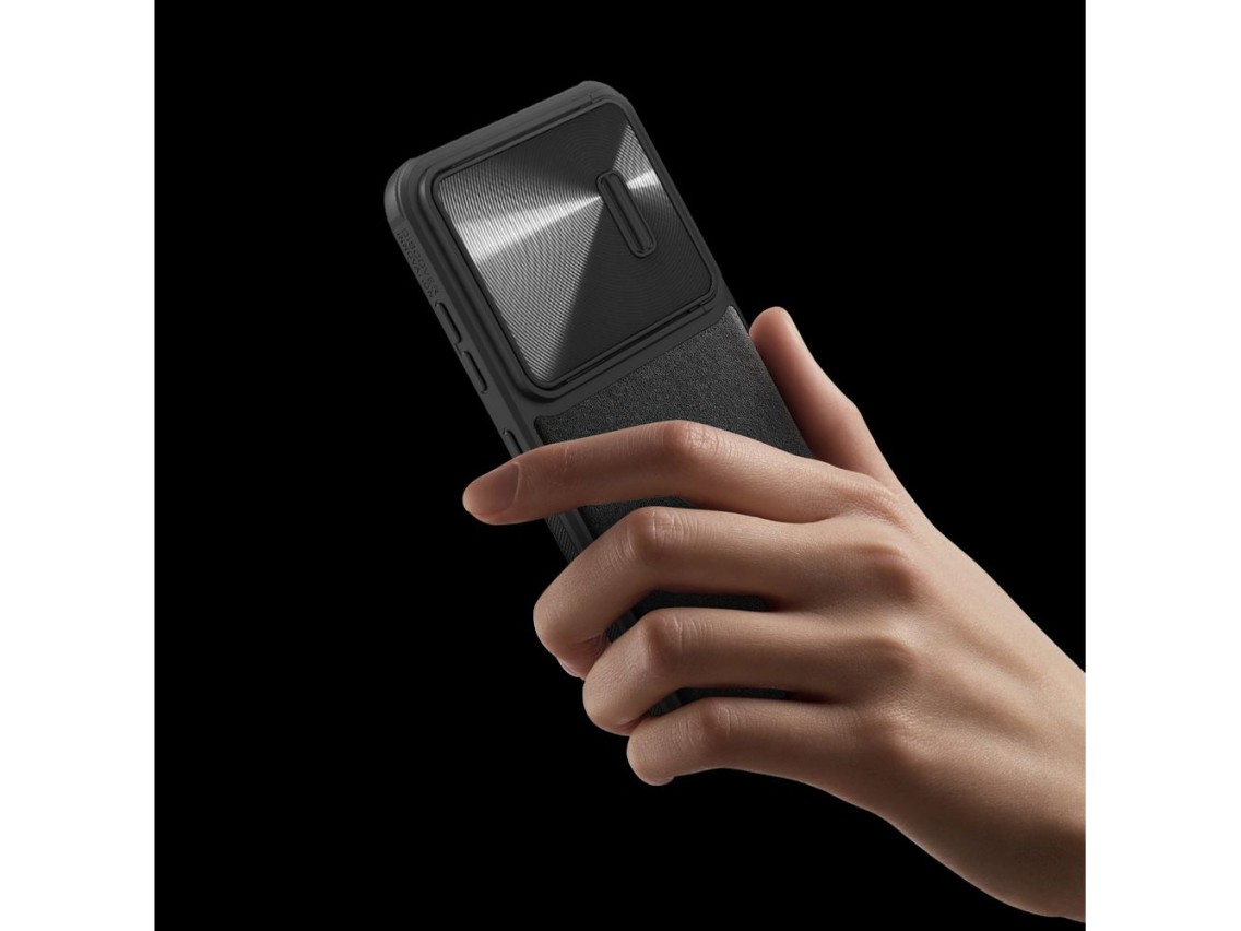 Capa de couro Nillkin CamShield S para Samsung Galaxy S23+ com protetor de câmera, preta.