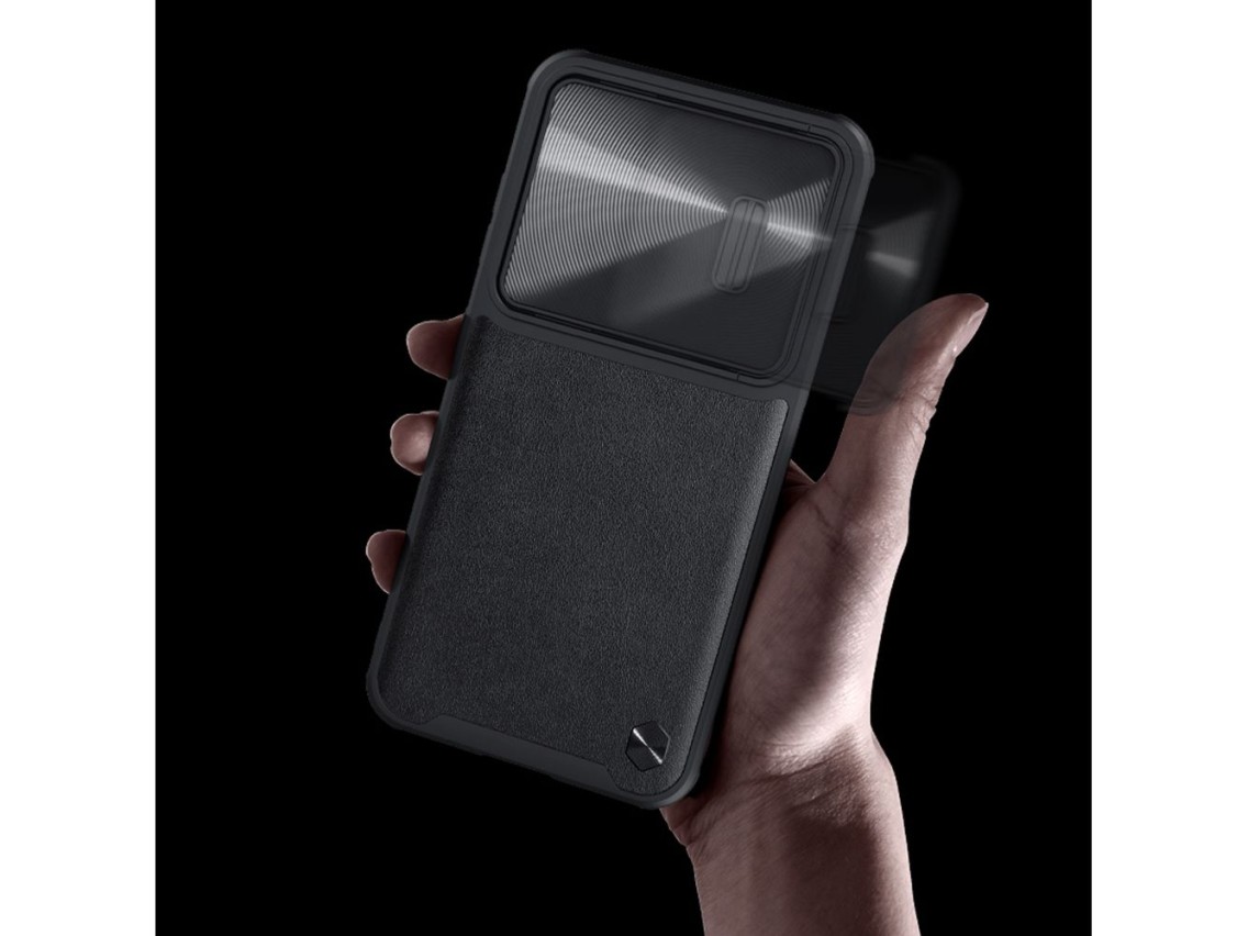 Capa de couro Nillkin CamShield S para Samsung Galaxy S23+ com protetor de câmera, preta.
