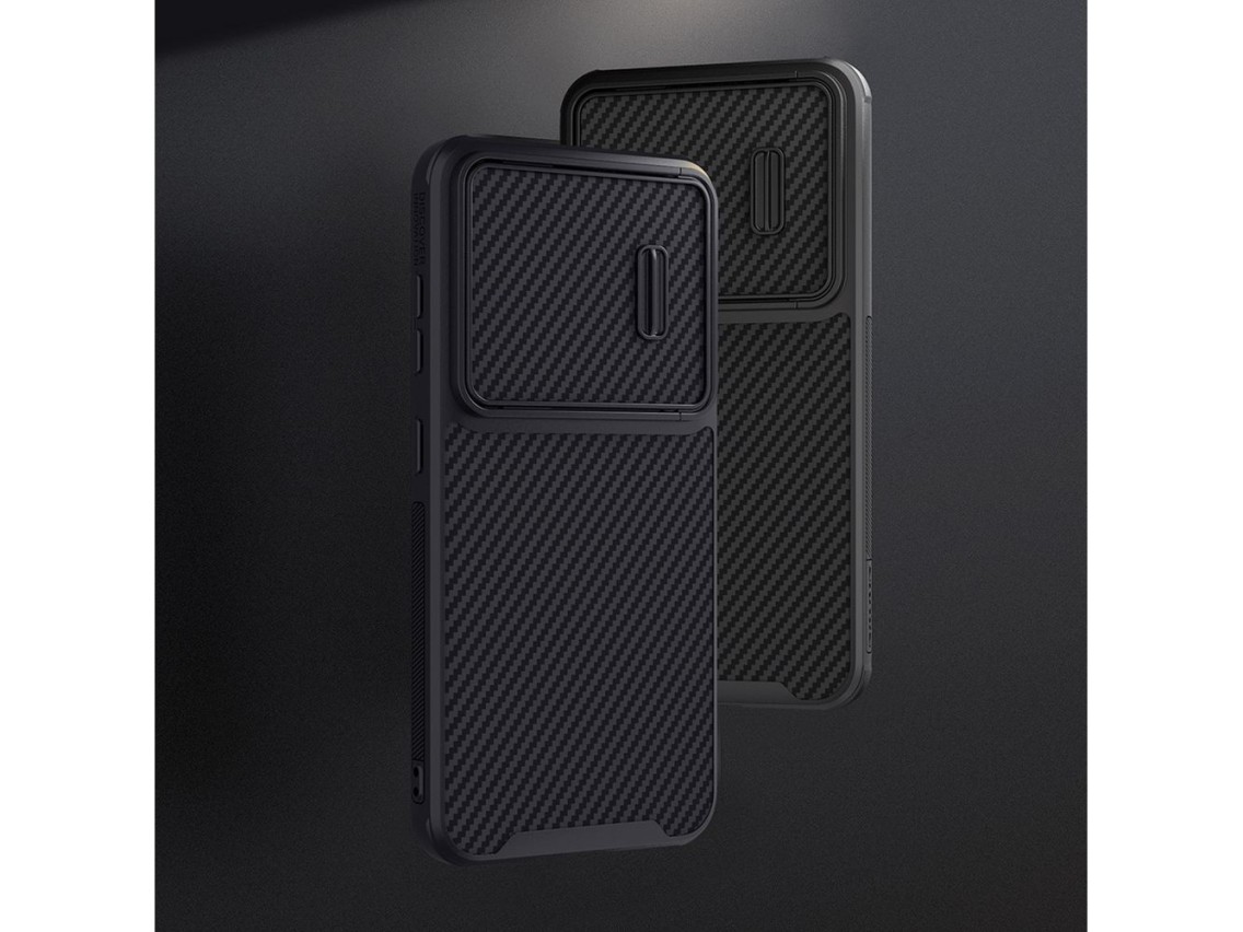 Funda Nillkin Synthetic Fiber S para Samsung Galaxy S23+, con cubierta para la cámara, color negro.