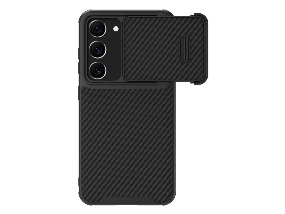 Capa Nillkin de fibra sintética S para Samsung Galaxy S23+, protetor de câmera, preta