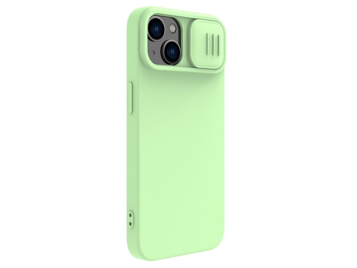 Capa de silicone Nillkin CamShield Silky para iPhone 14 Plus com protetor de câmera verde
