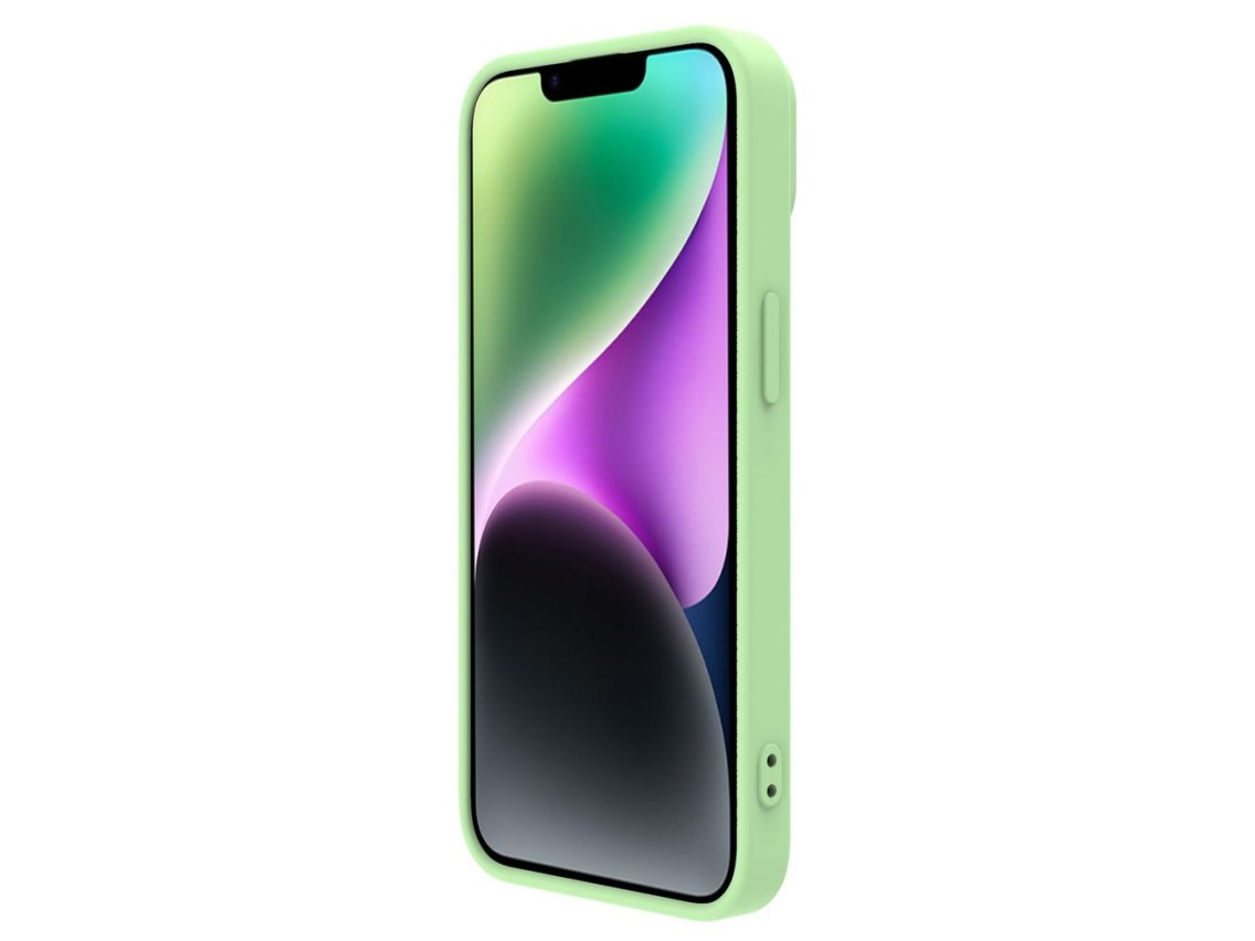 Capa de silicone Nillkin CamShield Silky para iPhone 14 Plus com protetor de câmera verde