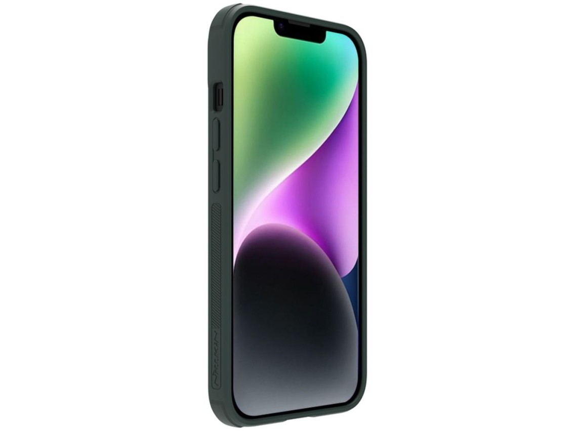 Capa Nillkin Textured S para iPhone 14 Plus, capa protetora reforçada com protetor de câmera, verde.