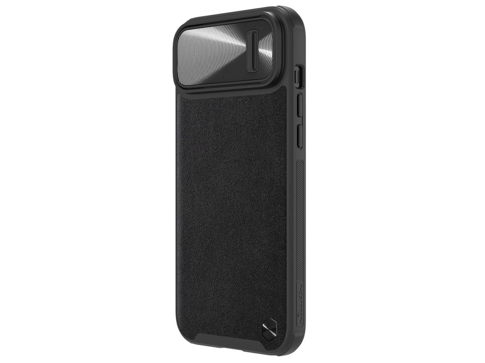 Capa de couro Nillkin CamShield S para iPhone 14 Plus com protetor de câmera, preta.