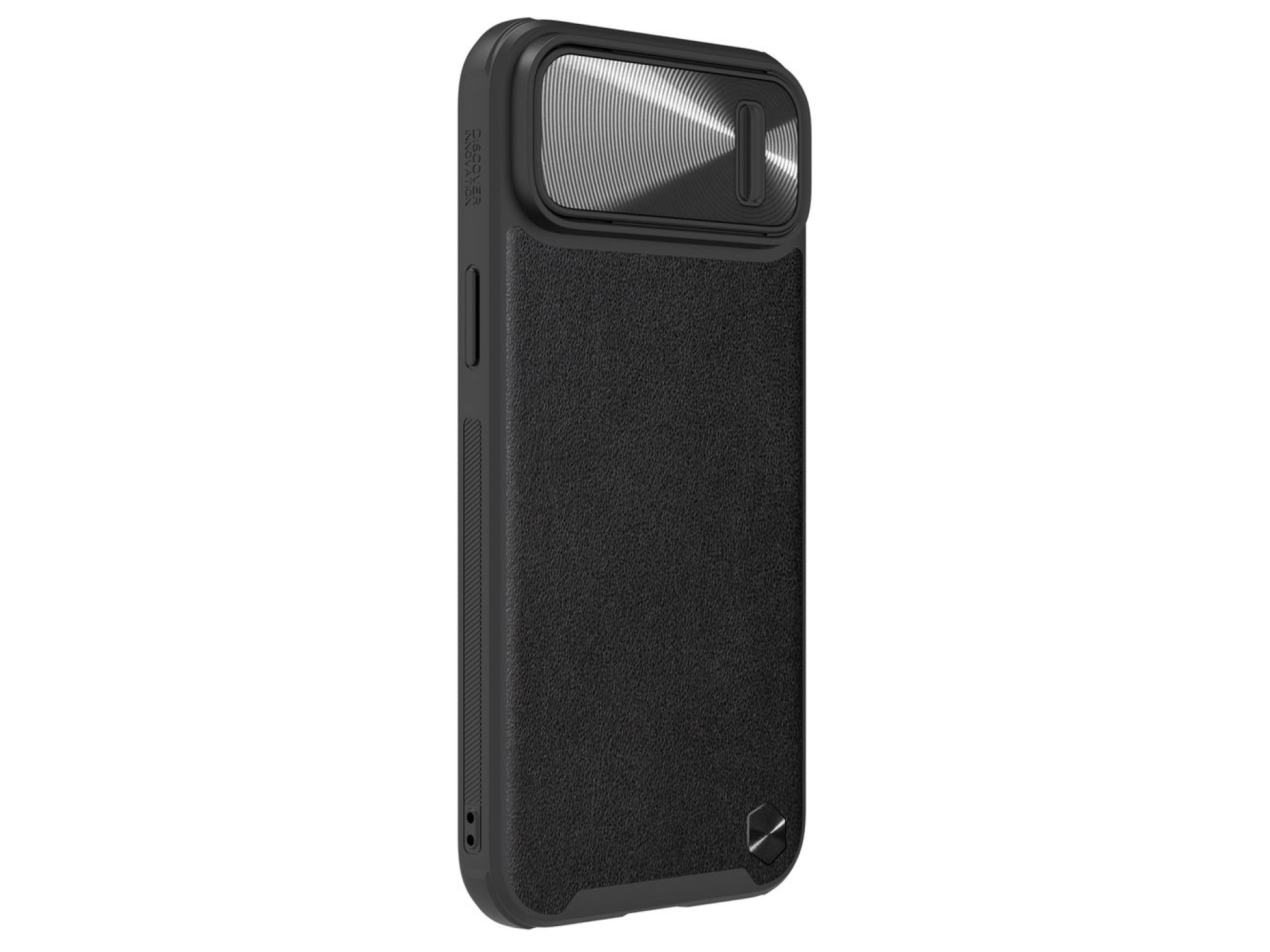 Capa de couro Nillkin CamShield S para iPhone 14 Plus com protetor de câmera, preta.
