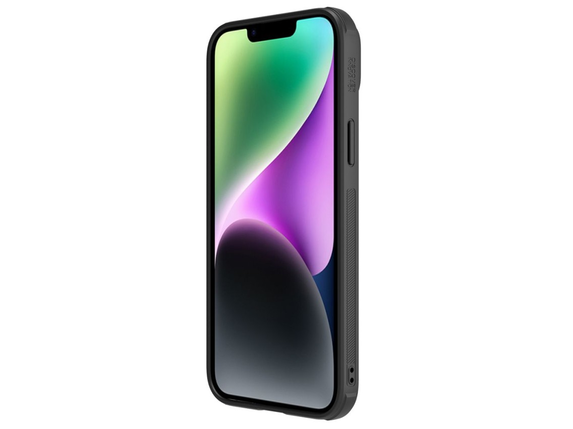 Capa de couro Nillkin CamShield S para iPhone 14 Plus com protetor de câmera, preta.