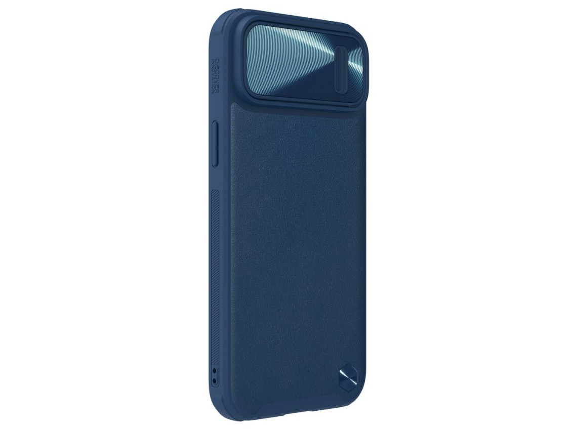 Capa de couro Nillkin CamShield S para iPhone 14 Plus com protetor de câmera azul