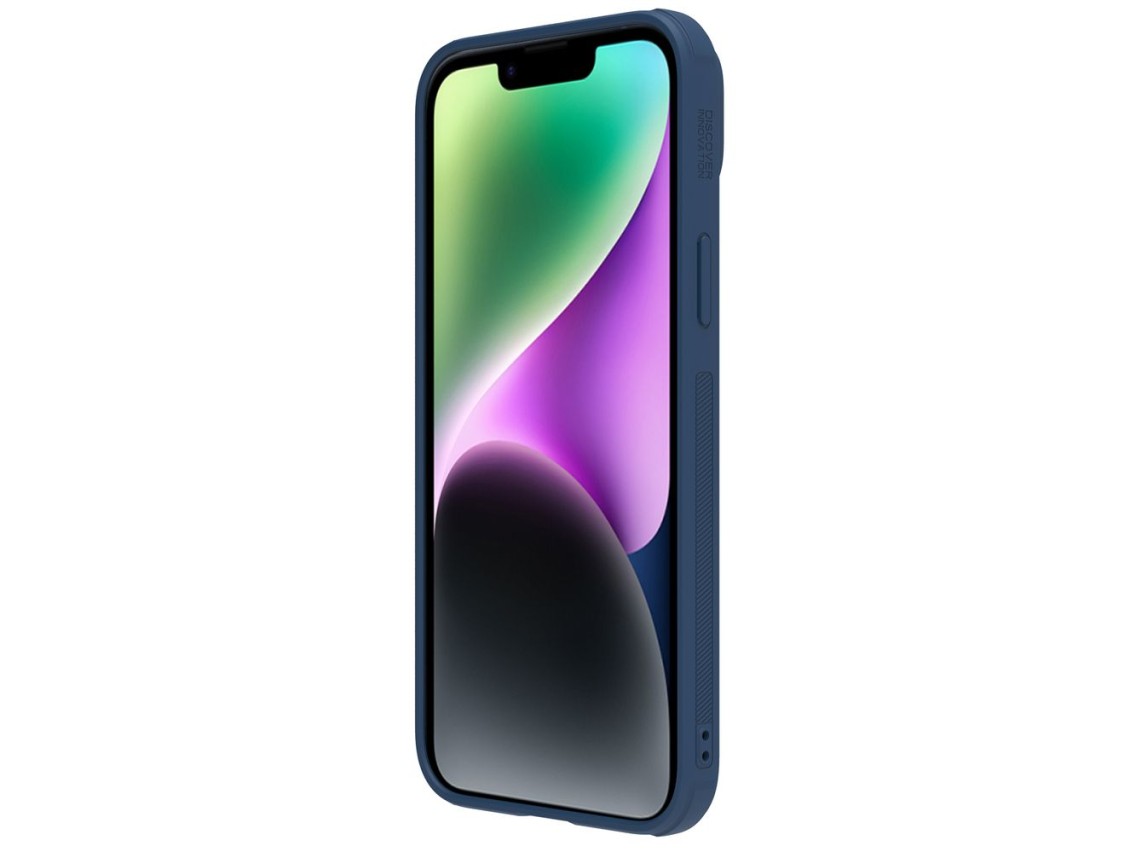 Capa de couro Nillkin CamShield S para iPhone 14 Plus com protetor de câmera azul