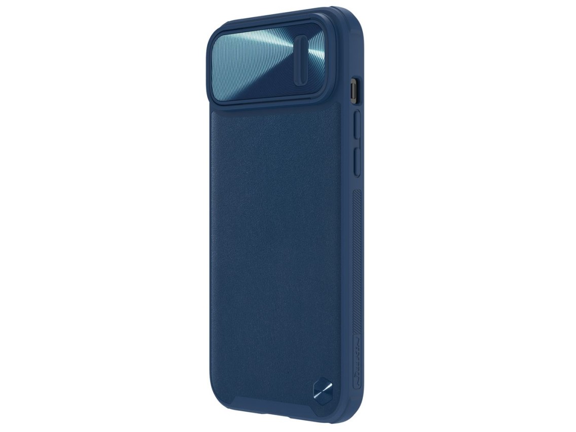 Capa de couro Nillkin CamShield S para iPhone 14 Plus com protetor de câmera azul