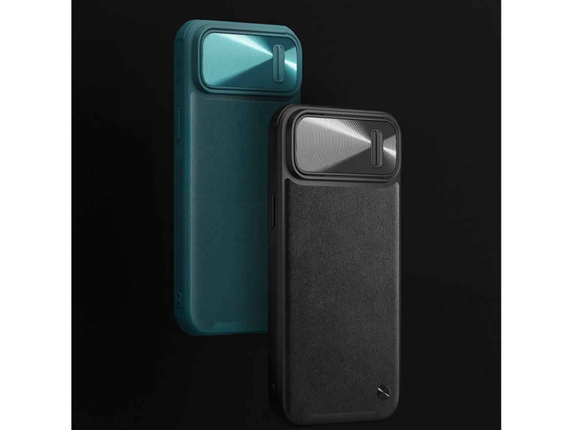 Capa de couro Nillkin CamShield S para iPhone 14 Plus com protetor de câmera azul