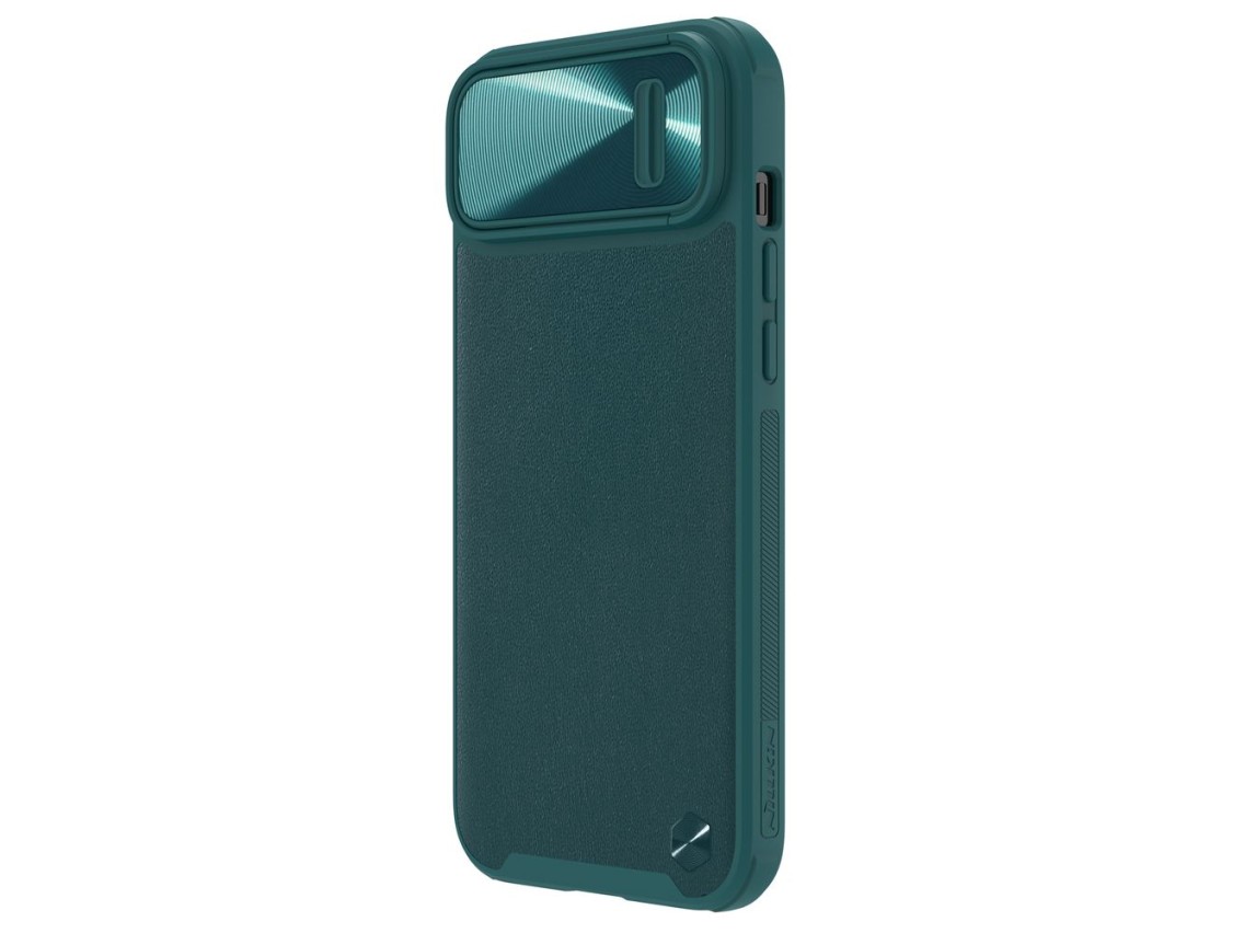 Capa de couro Nillkin CamShield S para iPhone 14 Plus com protetor de câmera verde