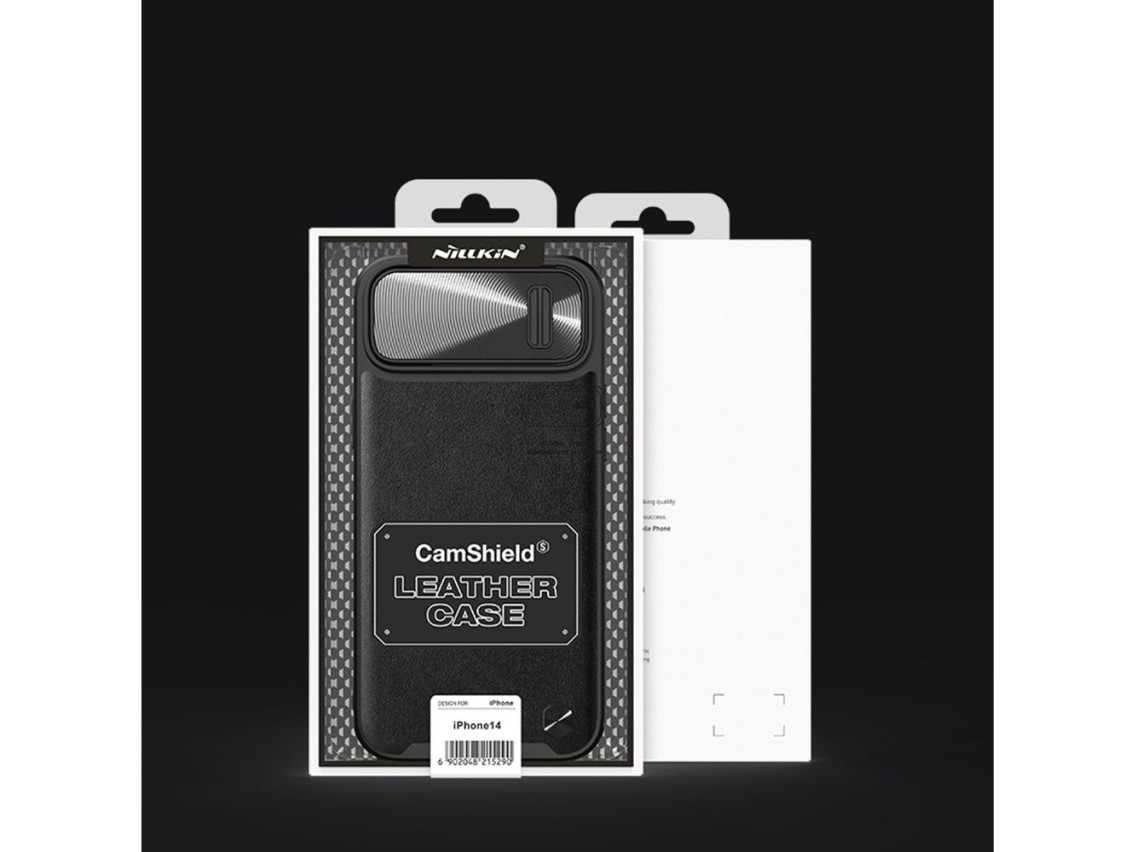 Capa de couro Nillkin CamShield S para iPhone 14 Plus com protetor de câmera verde