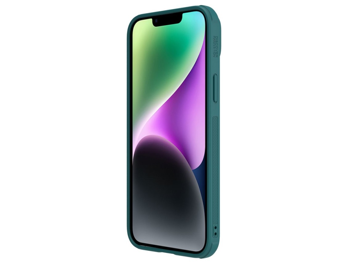 Capa de couro Nillkin CamShield S para iPhone 14 Plus com protetor de câmera verde
