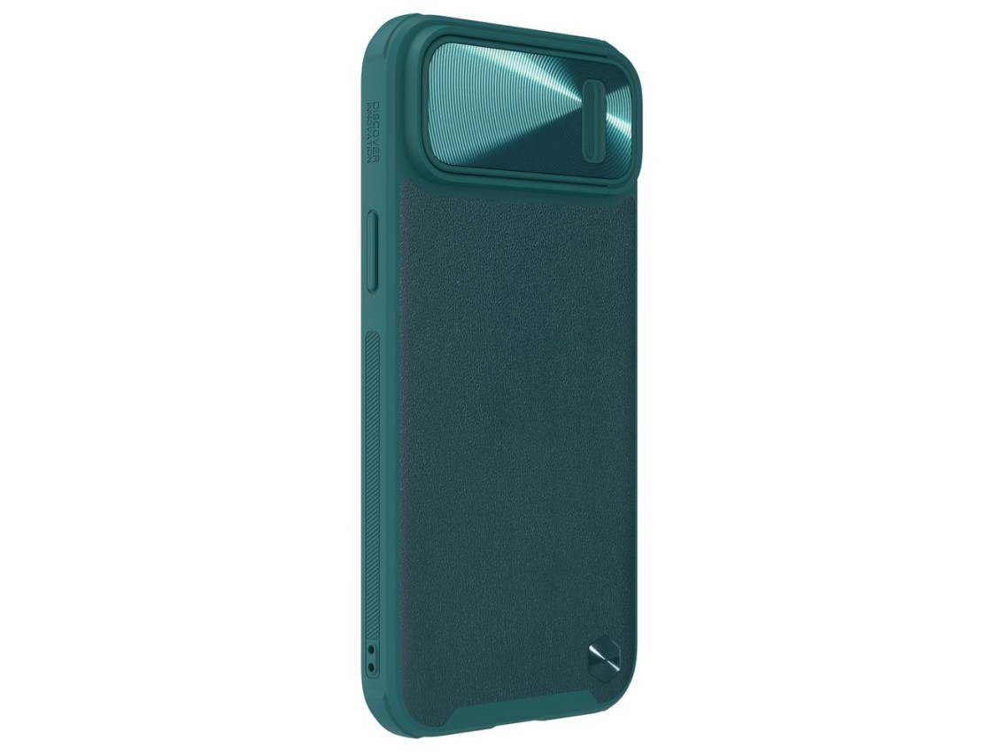 Capa de couro Nillkin CamShield S para iPhone 14 Plus com protetor de câmera verde