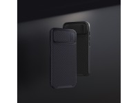Funda Nillkin Synthetic Fiber S para iPhone 14 con tapa para la cámara, color negro. Funda Nillkin Synthetic Fiber S para iPhone 14 con tapa para la cámara, color negro.