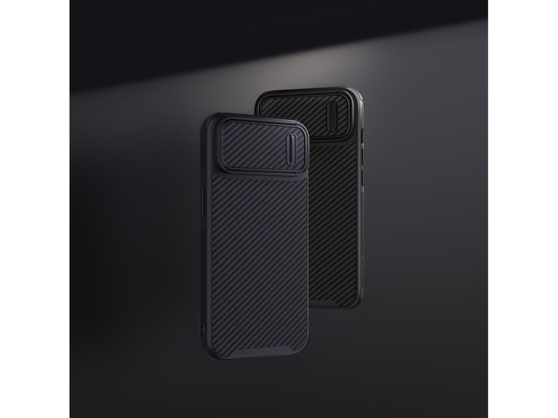 Capa Nillkin de fibra sintética S para iPhone 14 Pro Max com protetor de câmera, preta.