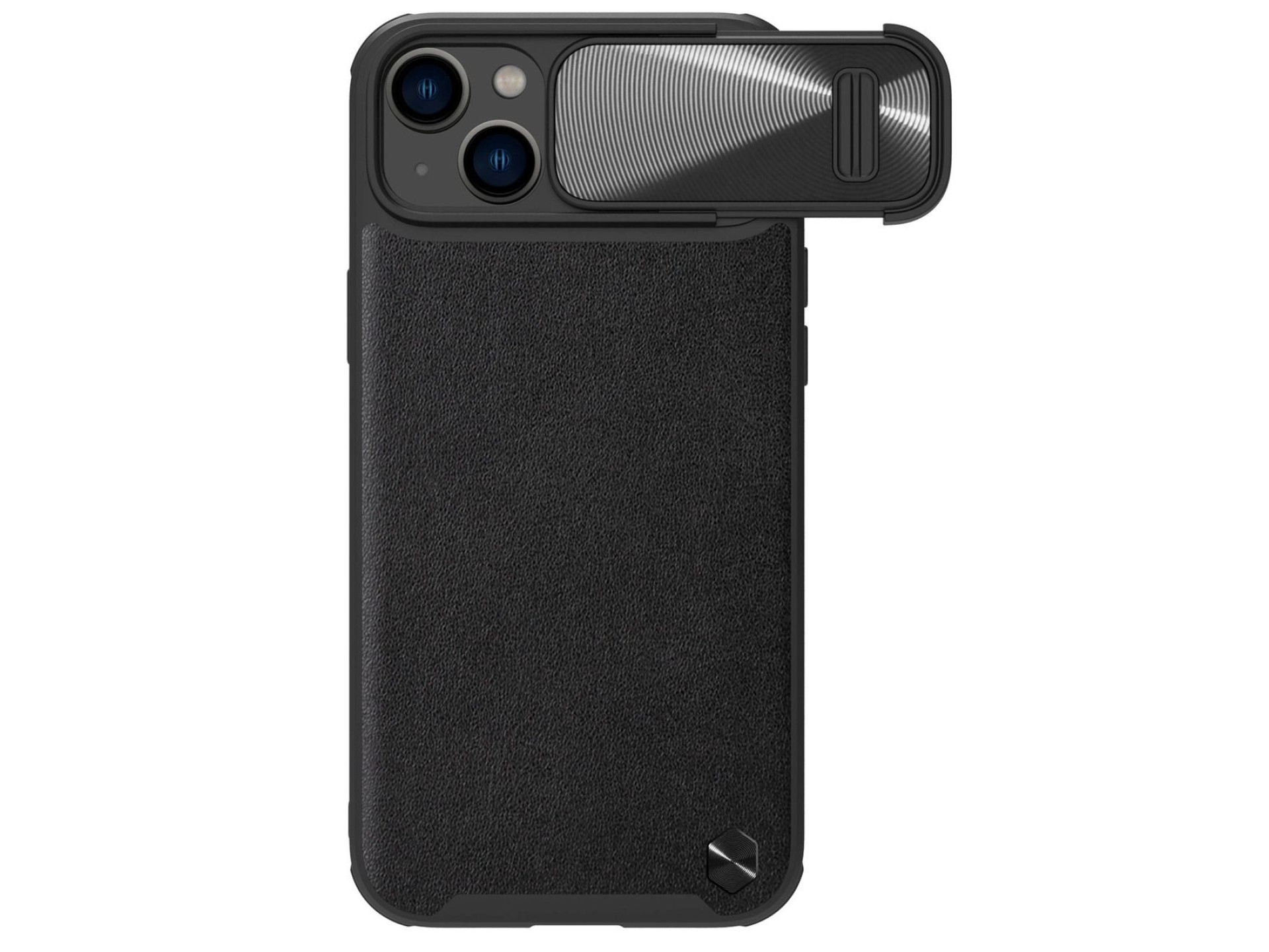 Capa de couro Nillkin CamShield S para iPhone 14 Plus com protetor de câmera, preta.
