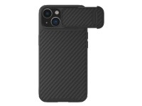 Funda Nillkin Synthetic Fiber S para iPhone 14 con tapa para la cámara, color negro. Funda Nillkin Synthetic Fiber S para iPhone 14 con tapa para la cámara, color negro.