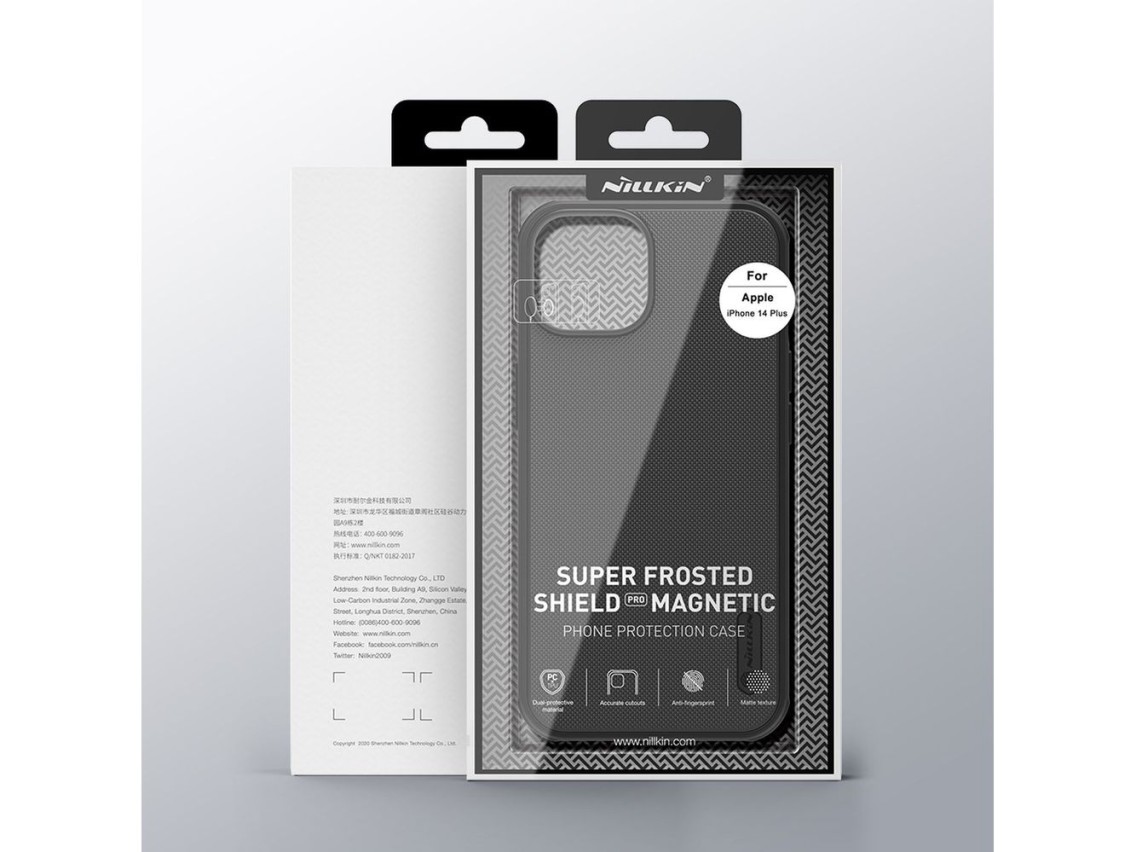 Capa magnética Nillkin Super Frosted Shield Pro para iPhone 14 Plus com MagSafe, preta.