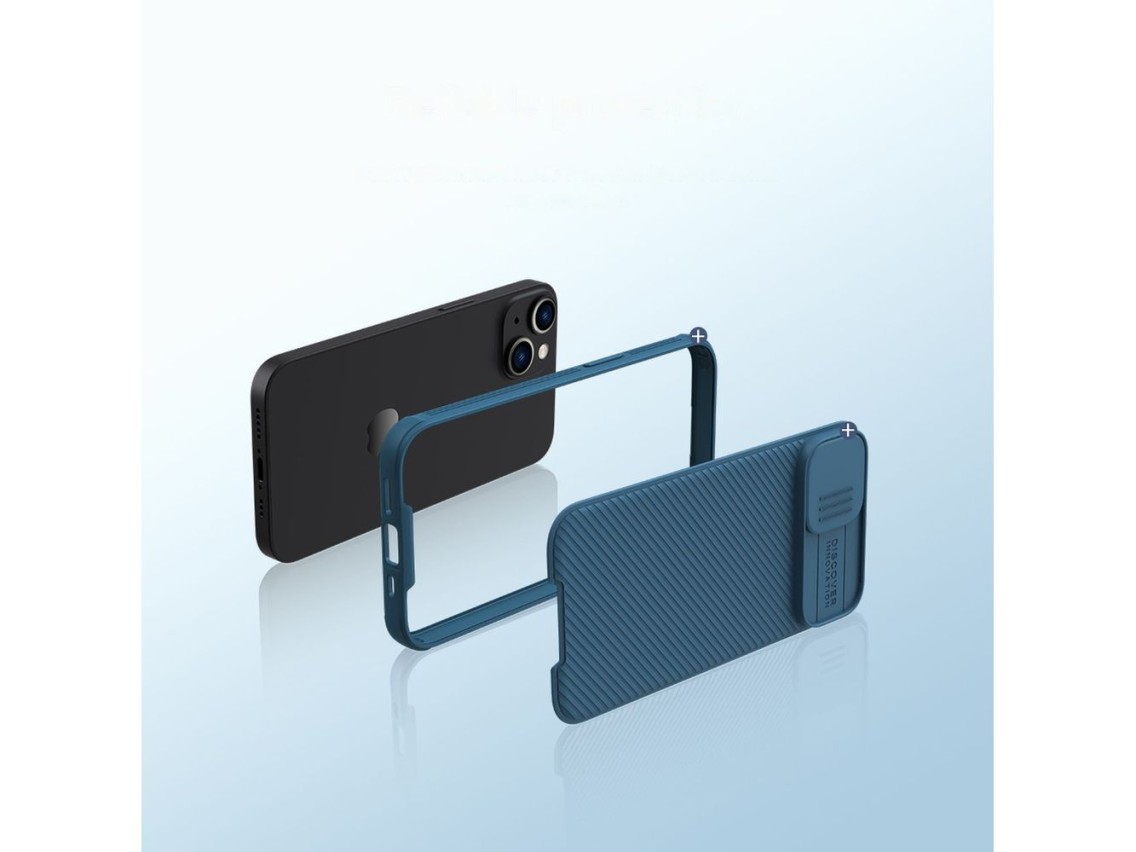 Capa magnética Nillkin CamShield Pro para iPhone 14 Plus, protetora de câmera, azul (com MagSafe)