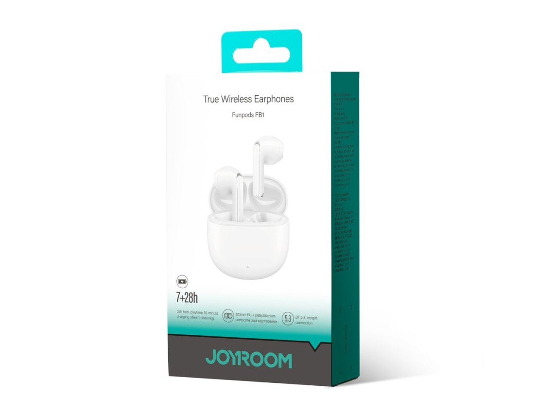 Fones de ouvido sem fio intra-auriculares TWS Joyroom JR-FB1 Funpods Bluetooth 6.0 - Branco