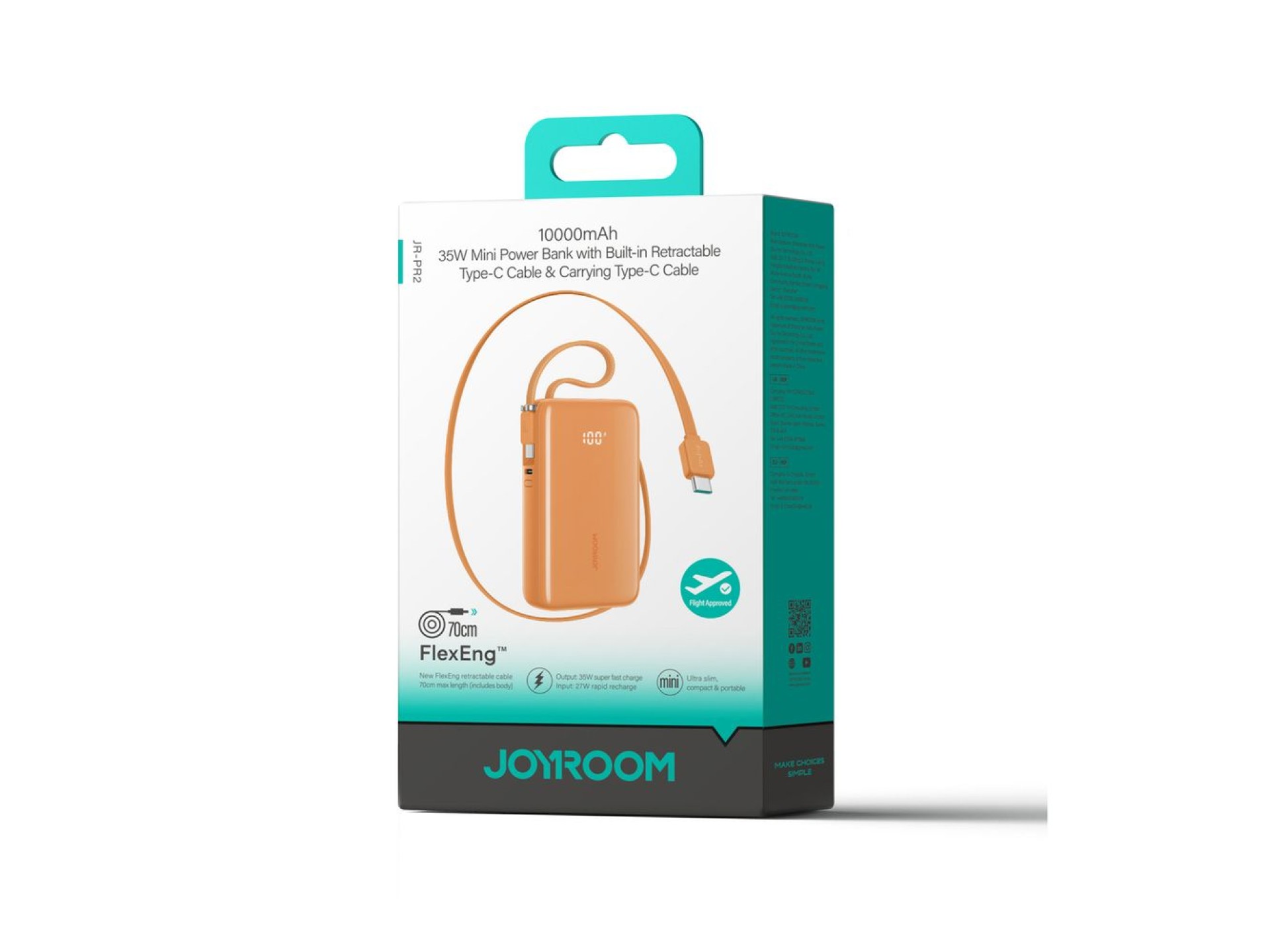 Joyroom JR-PR2L 35W 10000mAh Powerbank with Built-in USB-C Cables - Orange