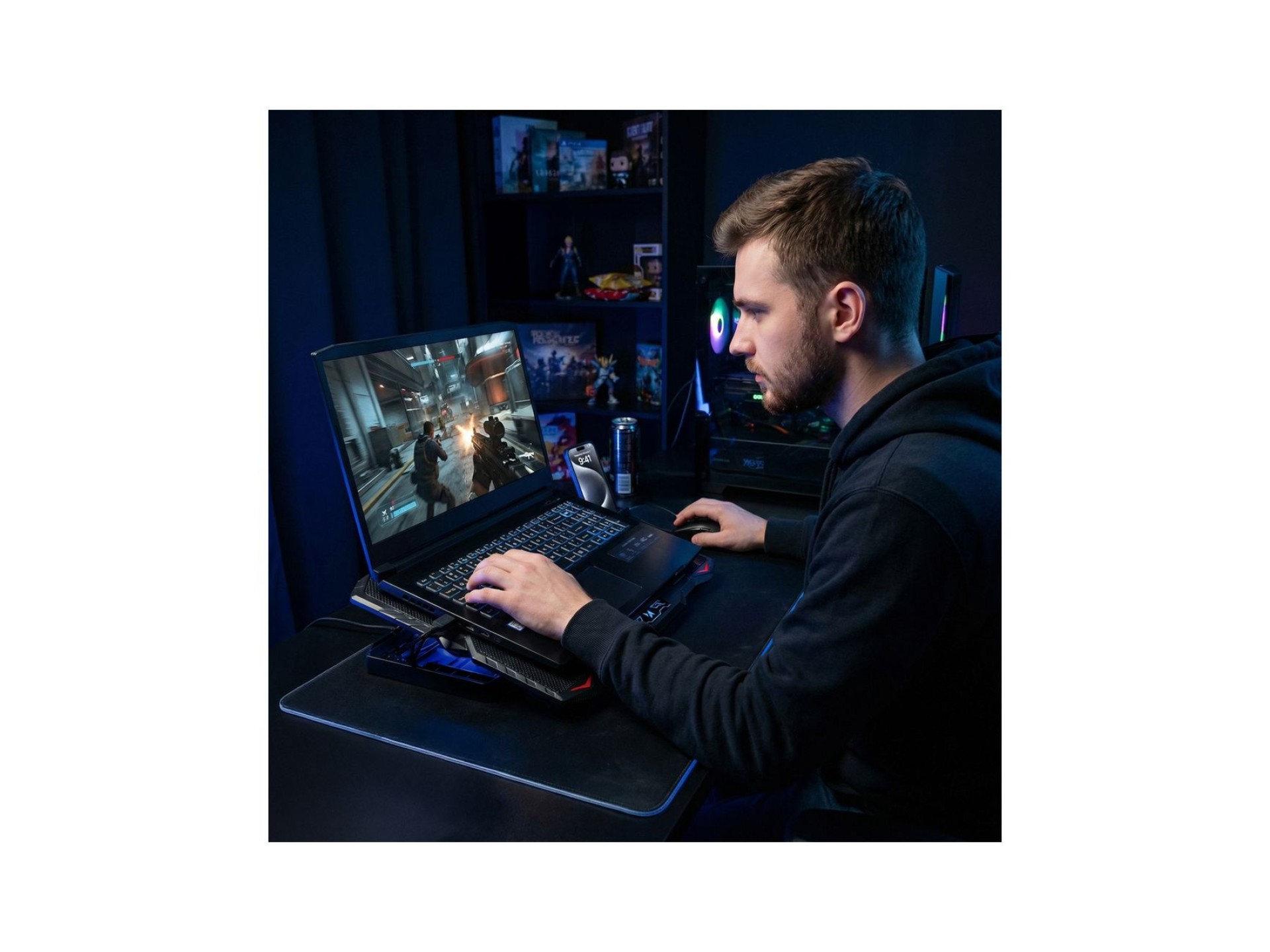 Suporte para notebook gamer Wozinsky WDCX-015 StormPad RGB com resfriamento - Preto
