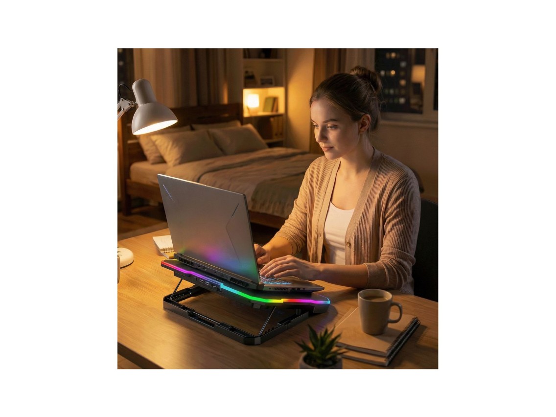 Base de resfriamento para notebook gamer Wozinsky WDCX-A26 NitroCool RGB - Preta