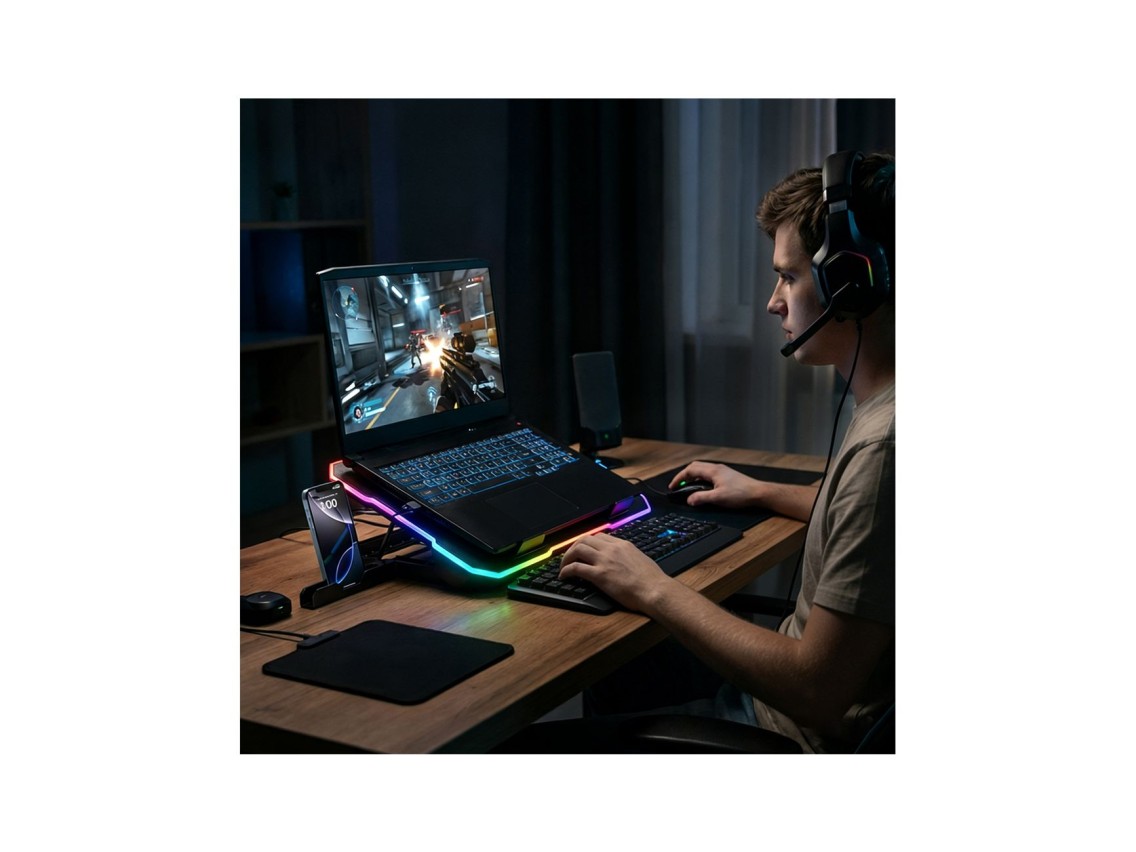 Base de resfriamento para notebook gamer Wozinsky WDCX-A26 NitroCool RGB - Preta