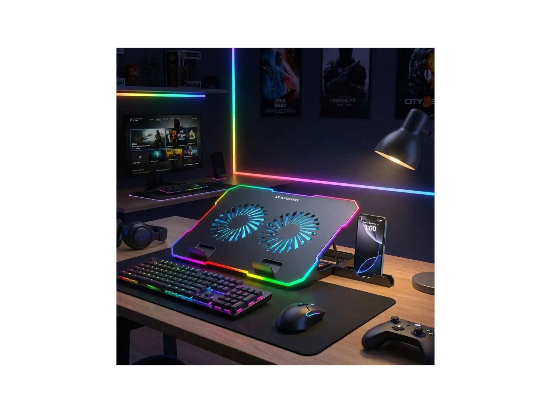 Base de resfriamento para notebook gamer Wozinsky WDCX-A26 NitroCool RGB - Preta