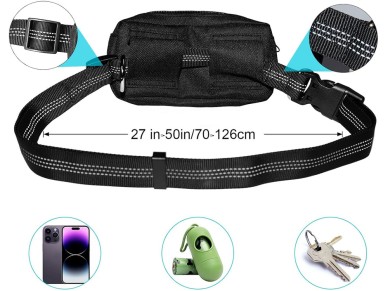 Cinturón Wozinsky WPST-01 con bolsillo y correa elástica para correr con perro - Negro Cinturón Wozinsky WPST-01 con bolsillo y correa elástica para correr con perro - Negro