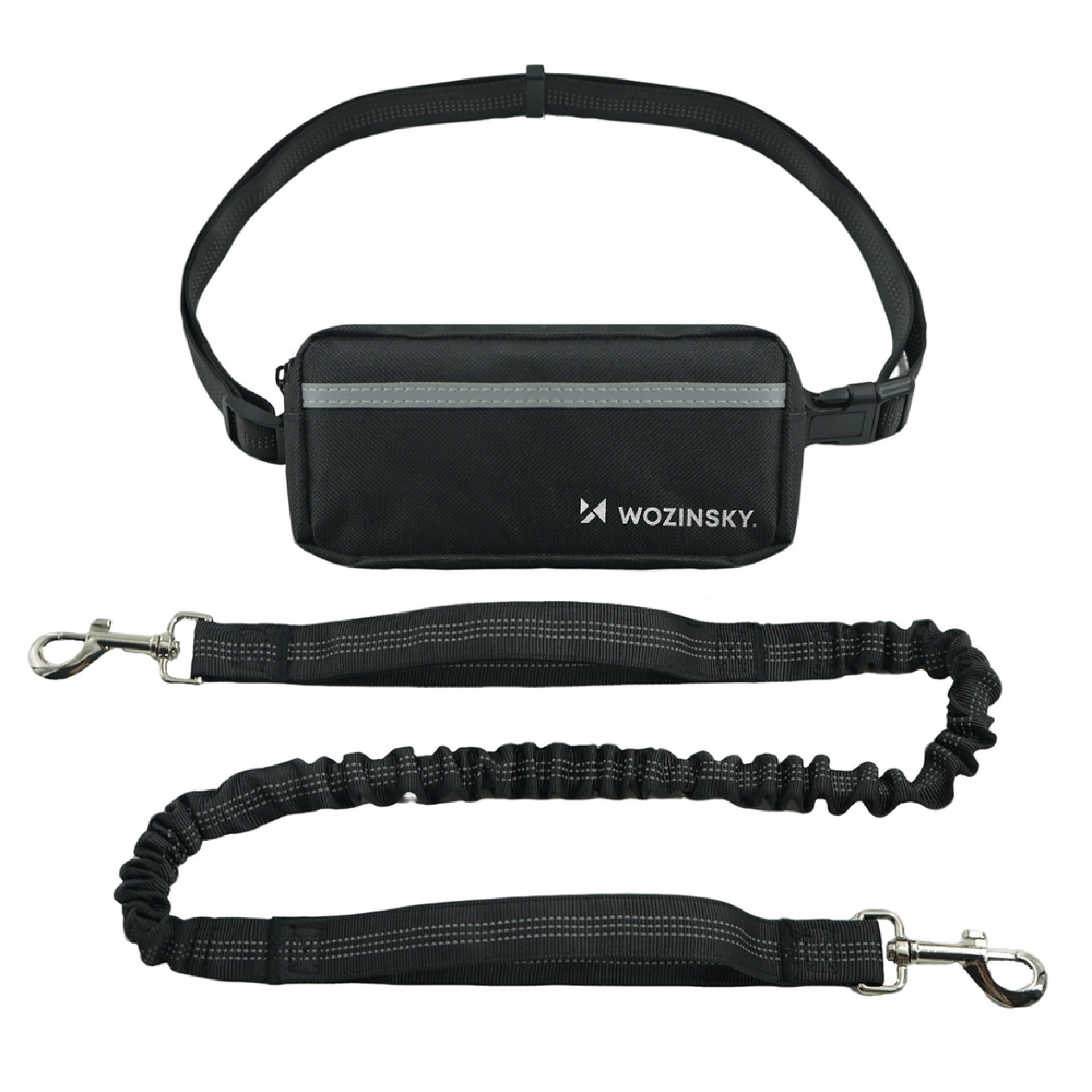 Cinturón Wozinsky WPST-01 con bolsillo y correa elástica para correr con perro - Negro
