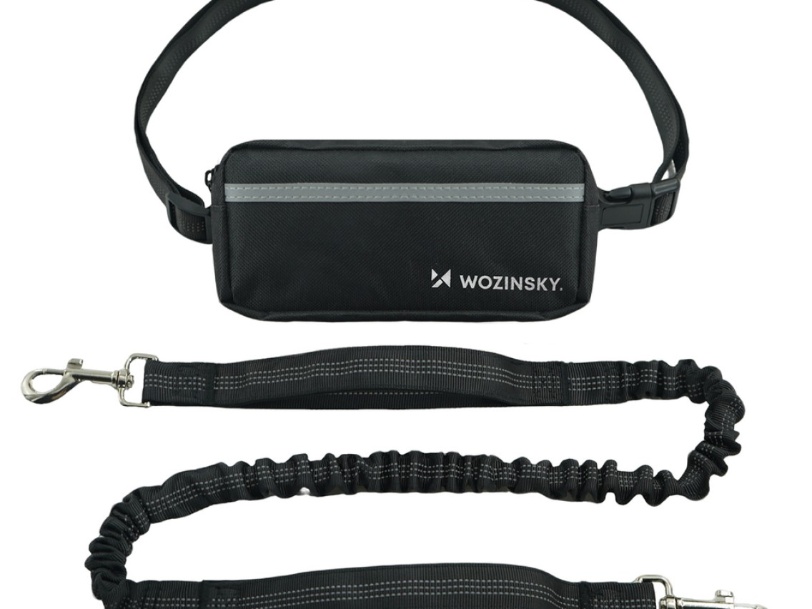 Cinturón Wozinsky WPST-01 con bolsillo y correa elástica para correr con perro - Negro