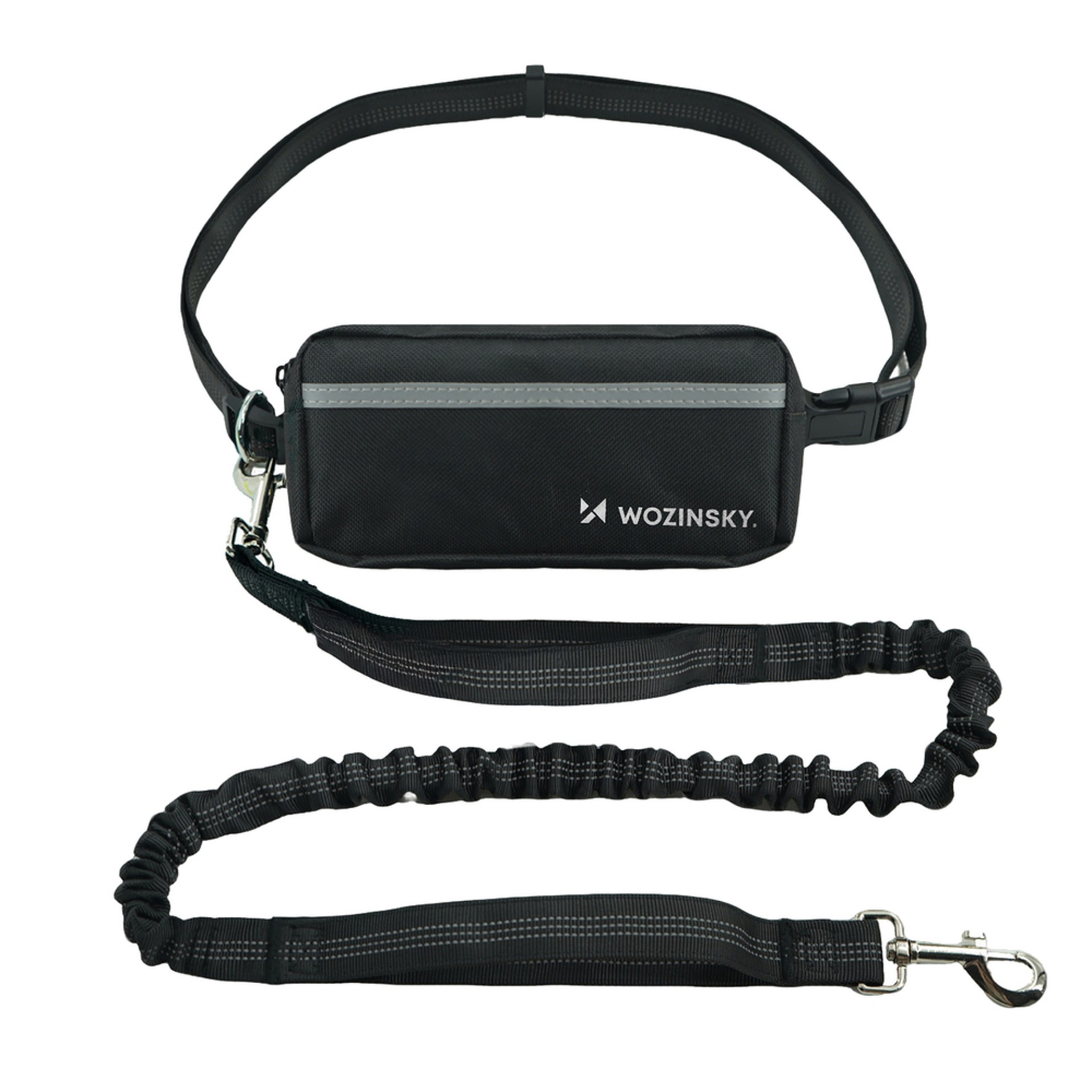 Cinturón Wozinsky WPST-01 con bolsillo y correa elástica para correr con perro - Negro