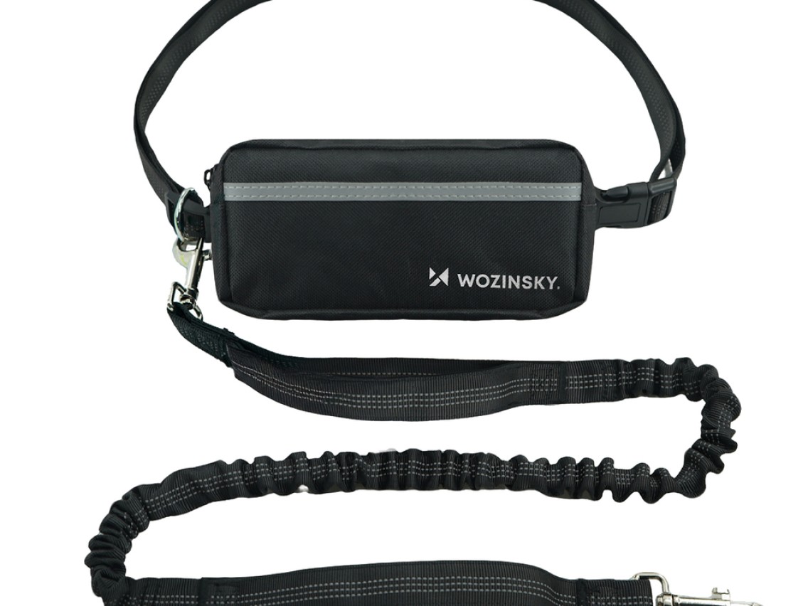 Cinturón Wozinsky WPST-01 con bolsillo y correa elástica para correr con perro - Negro