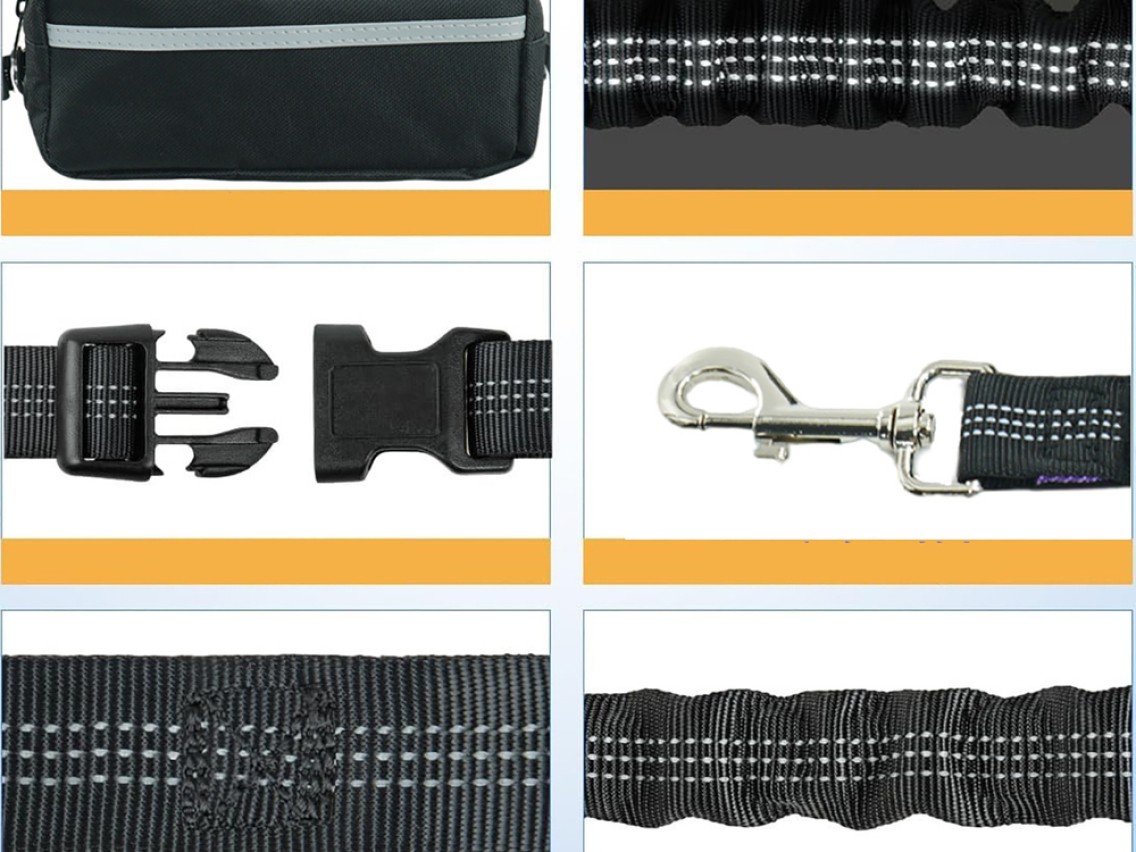 Cinturón Wozinsky WPST-01 con bolsillo y correa elástica para correr con perro - Negro