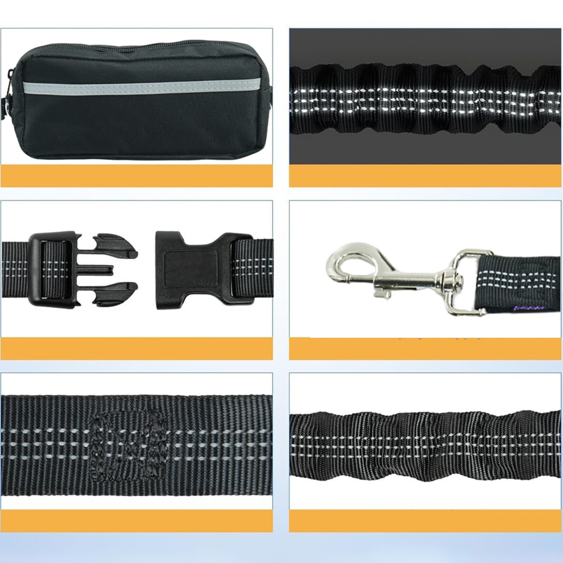 Cinturón Wozinsky WPST-01 con bolsillo y correa elástica para correr con perro - Negro