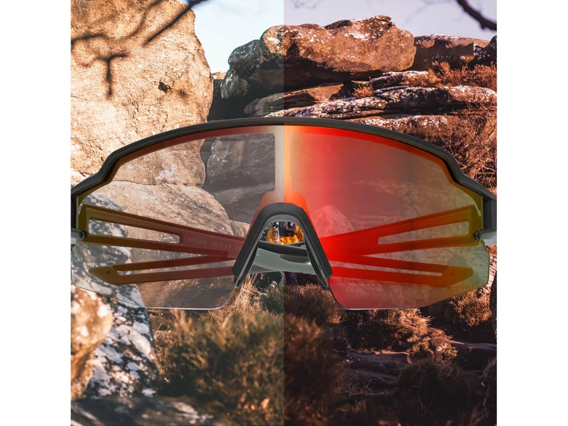 Rockbros Cycling Glasses Photochromic UV Protection with Corrective Insert Orange Lenses - Black