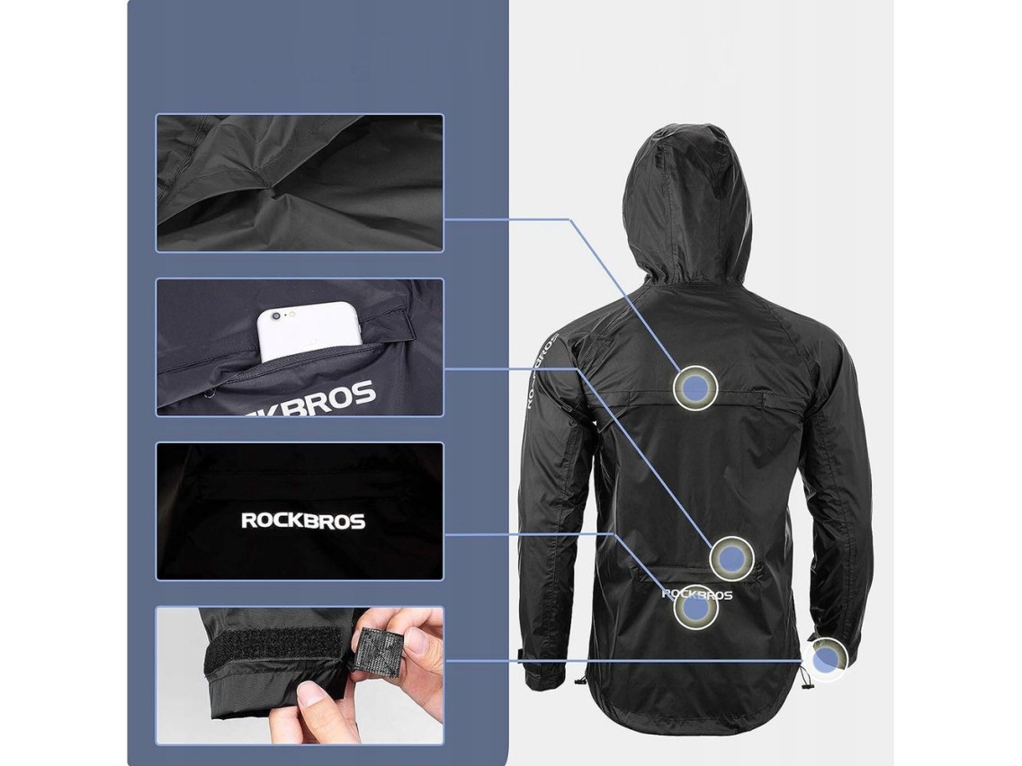 Chaqueta impermeable Rockbros YPY013BK2XL transpirable y cortavientos XXL - Negra