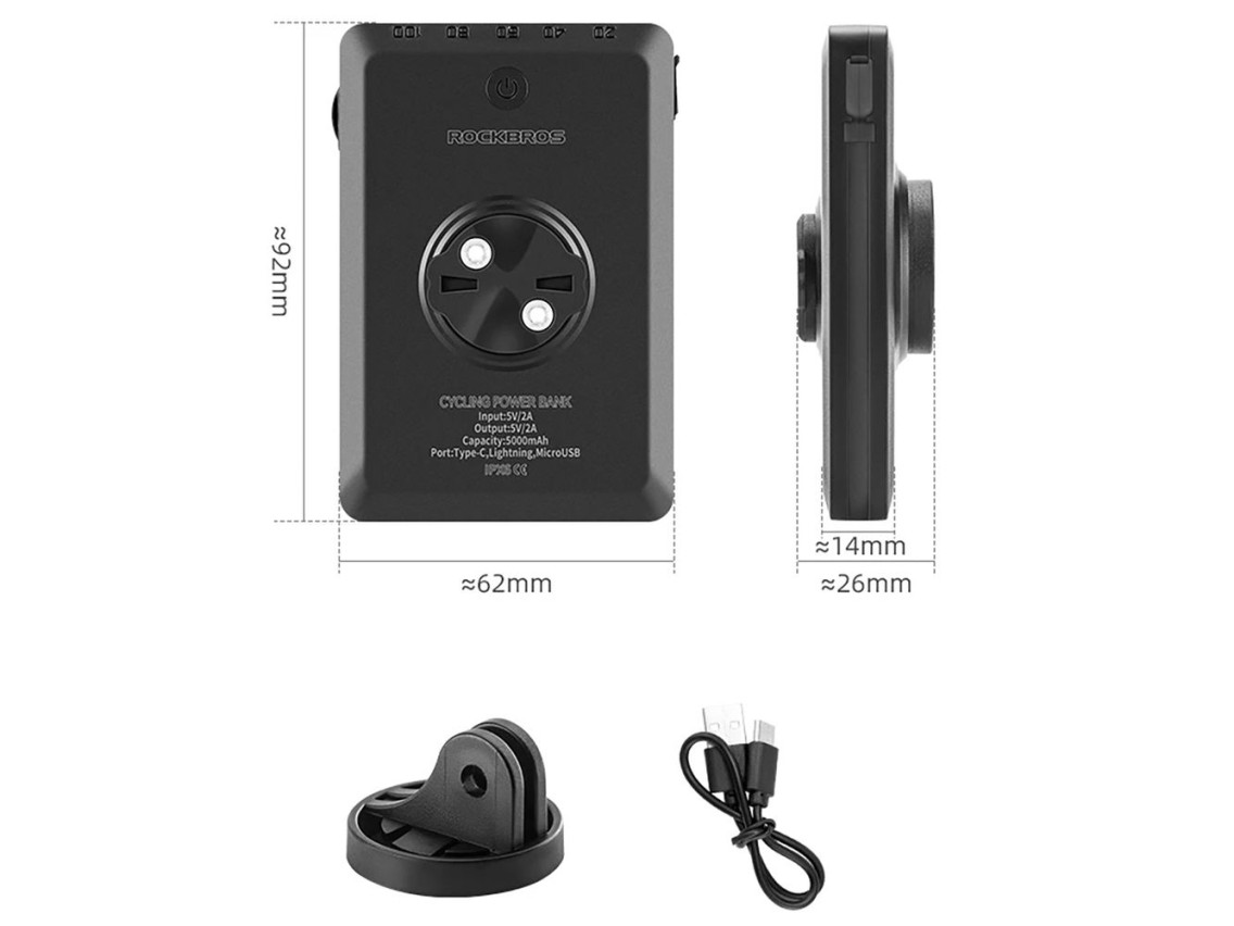 Luz delantera para bicicleta Rockbros JP008 con bater�a externa de 5000 mAh y 150 lm, IPX6 - negra